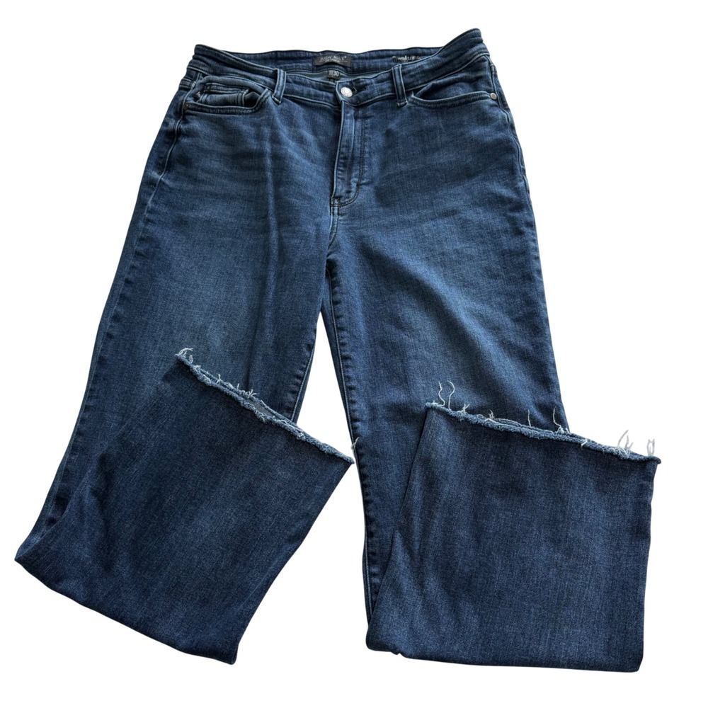 Judy Blue Wide Leg High Rise Raw Hem Dark Wash Jeans JB82640DK Size 11/30
